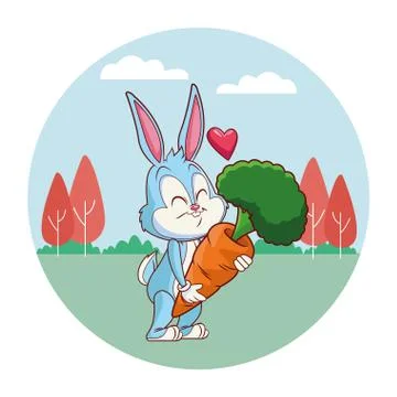 Cute easter bunny celebration with carrot  spring nature background trees イラスト素材