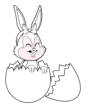 Cute easter bunny celebration cracked egg black and white Stock Illustration