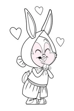 Cute easter bunny celebration in love isolated black and white Illustrazione stock