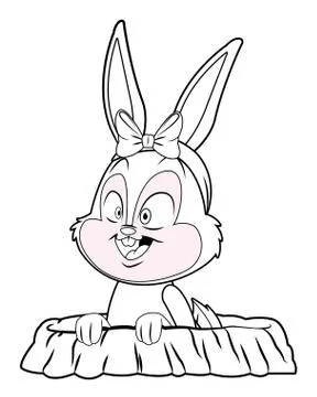 Cute easter bunny celebration rabbit hole isolated black and white Illustrazione stock