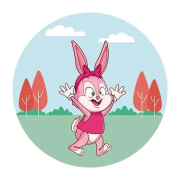 Cute easter bunny celebration  spring nature background trees イラスト素材