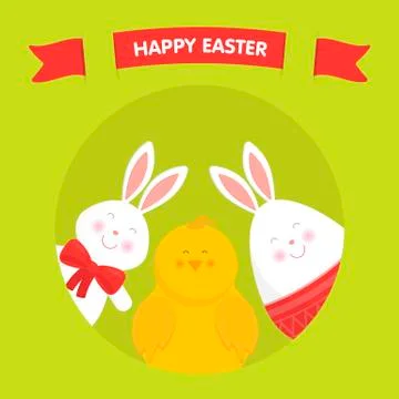 Cute Easter bunny, chicken and egg vector 스톡 일러스트