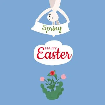 Cute easter bunny with decorations, happy easter, vector, illustration, isolated Stock Illustration