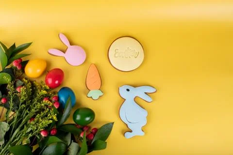 Cute Easter bunny desserts, Easter painted eggs, Authentic Easter Brunch. Stock Photos