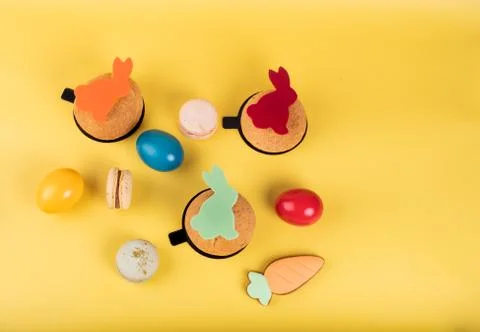 Cute Easter bunny desserts, Easter painted eggs, Authentic Easter Brunch. Stock Photos