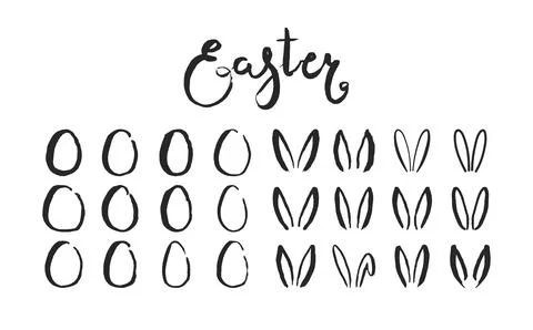 Cute Easter bunny ears, Easter eggs elements collection Illustrazione stock