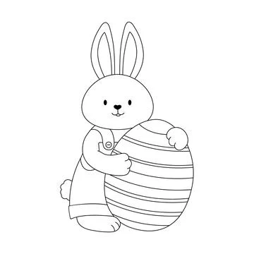 Cute Easter bunny with  of Easter egg on white background Stock Illustration