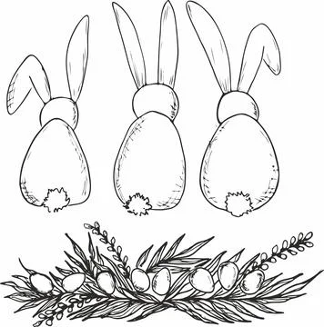 Cute easter Bunny with easter eggs and typography for easter greeting cards.  Stock Illustration