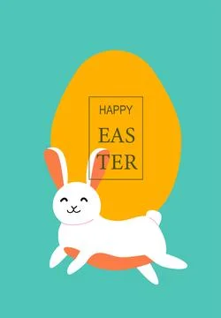 Cute easter bunny with egg and happy easter message on pastel background Stock Illustration