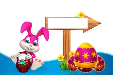 Cute easter bunny with egg basket Stock Illustration