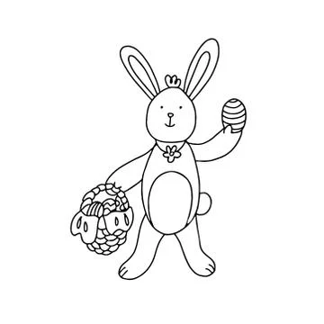 A cute Easter bunny with an egg in doodle style. Stock Illustration