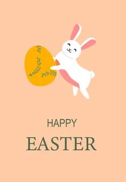 Cute easter bunny with egg - festive greeting card design 库存插图