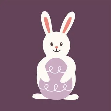 Cute easter bunny with egg. Hand drawn pastel rabbit vector illustration 스톡 일러스트