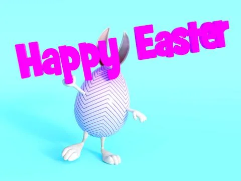 Cute Easter bunny egg holding Happy Easter sign. Stock Illustration