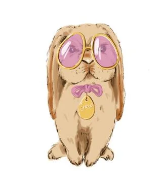 Cute easter bunny with egg-shaped glasses Illustrazione stock