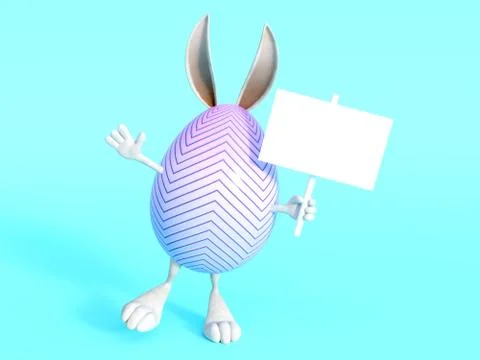 Cute Easter bunny egg with sign. Stock Illustration