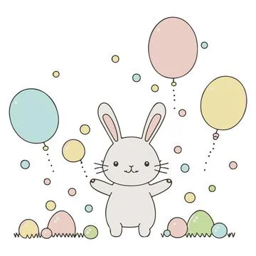 Cute easter bunny with eggs and balloon design Stock Illustration