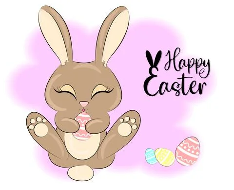Cute Easter Bunny with Eggs, Wish Card, Textile Print, Gift Wrapping Decoration Stock Illustration