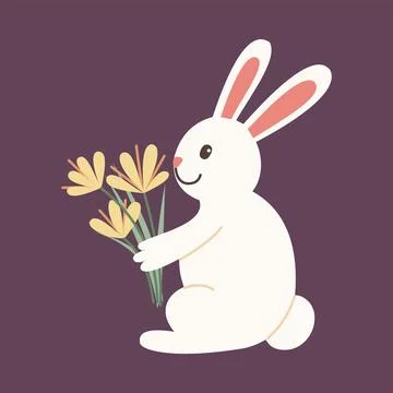 Cute easter bunny with flower bouquet. Hand drawn pastel rabbit vector Stock-Illustration