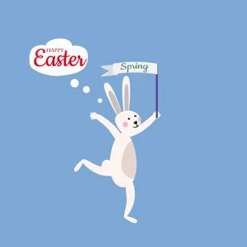 Cute easter bunny is happy with easter, vector cartoon style, illustration 스톡 일러스트