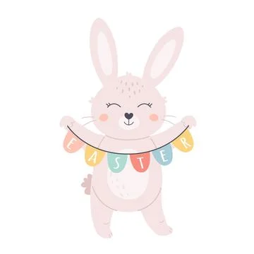 Cute Easter bunny. Happy Easter. Hand drawn vector illustration Stockillustratie