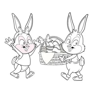 Cute easter bunny happy friends black and white Illustrazione stock
