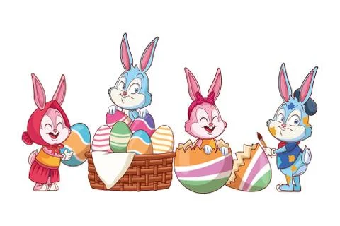 Cute easter bunny happy friends Stock Illustration