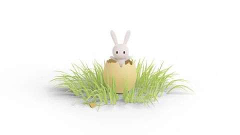 Cute Easter bunny hatching from pink Easter egg isolated on pastel pink bac.. Stock Illustration