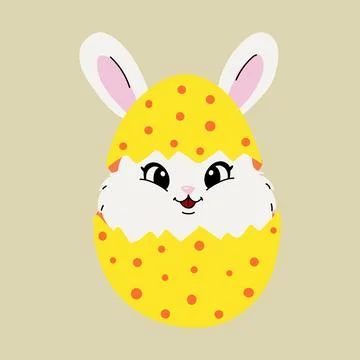 Cute Easter Bunny Hatching from Yellow Egg Stock Illustration