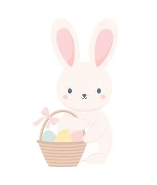 Cute Easter bunny holding a basket of Easter eggs Stock Illustration