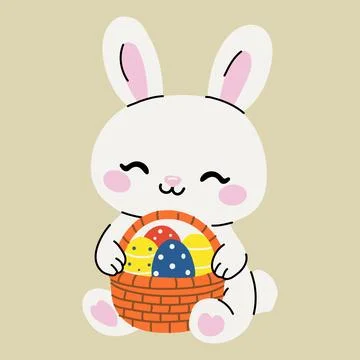 Cute Easter Bunny Holding Basket of Eggs Illustrazione stock