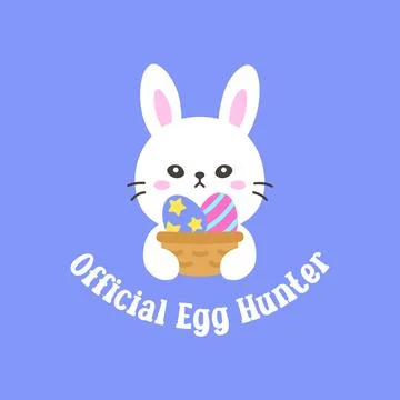 Cute Easter Bunny Holding a Basket of Easter Eggs with Official Egg Hunter Te Stock Illustration