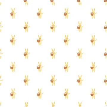 Cute easter bunny holding basket seamless pattern Stock Illustration