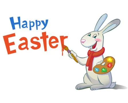 Cute Easter Bunny holding brush. Stock Illustration