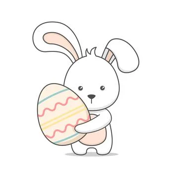 Cute Easter Bunny Holding Egg Stock Illustration