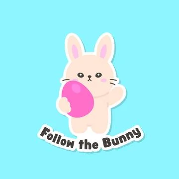 Cute Easter Bunny Holding Pink Egg with Follow the Bunny Quote Illustrazione stock