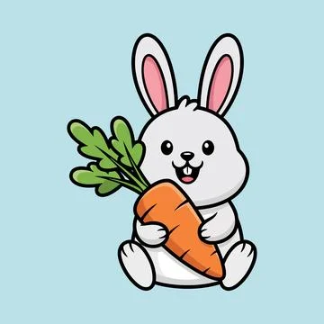 Cute Easter Bunny Hugging Carrot Adorable Spring Clipart Character イラスト素材
