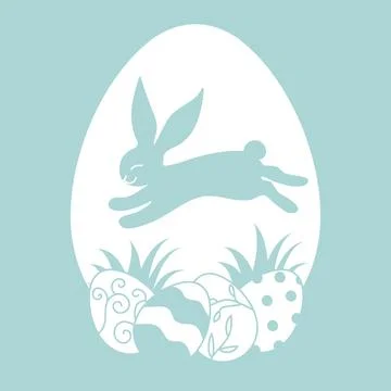 Cute Easter Bunny jumping over the painted eggs. Happy Easter Day Stock Illustration