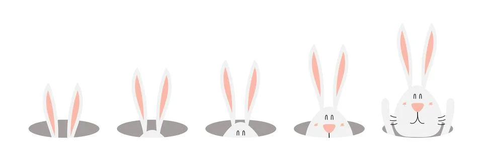 Cute Easter bunny looking out of the hole horizontal border Stock Illustration