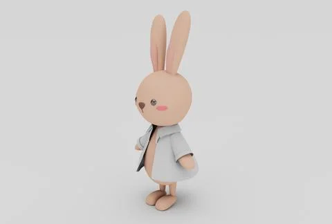 Cute easter Bunny minimal 3d illustration on white background. Stock Illustration