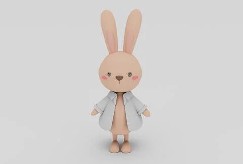 Cute easter Bunny minimal 3d illustration on white background.Cute easter B.. Stock Illustration