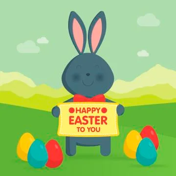 Cute Easter bunny in nature vector illustration. Stockillustratie