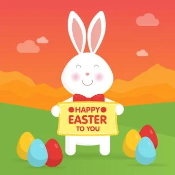 Cute Easter bunny in nature vector illustration. Stock Illustration