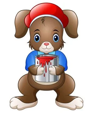 Cute Easter bunny with a paint Stock Illustration