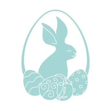 Cute Easter Bunny with painted Easter eggs. Happy Easter Day emblem Stock Illustration