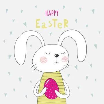 Cute Easter bunny with a painted egg. Stock Illustration