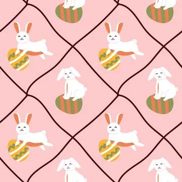 Cute easter bunny pattern with eggs on pink background Illustrazione stock