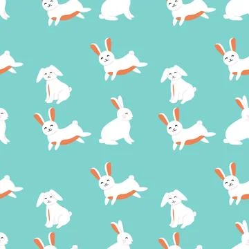 Cute easter bunny pattern on turquoise background for spring designs Stock Illustration
