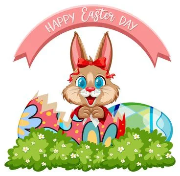 Cute Easter Bunny Popping Out of a Colorful Cracked Egg Stock Illustration