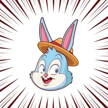 Cute easter bunny portrait with hat  comic panel effect background Illustrazione stock